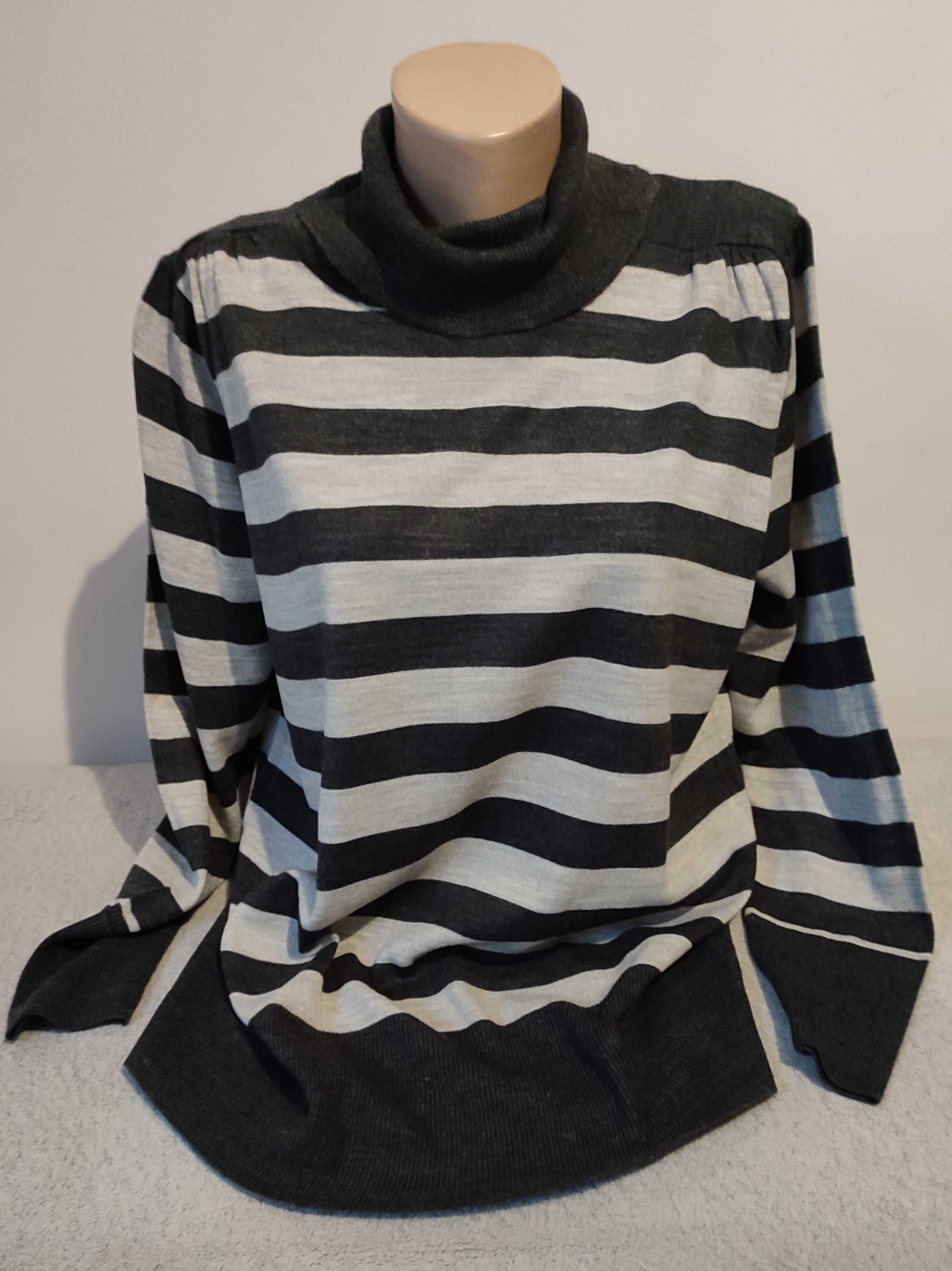 Sweter damski w paski z golfem długi rękaw plus size rozmiar 20