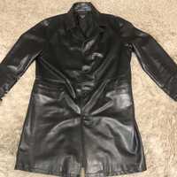 Мужской черный кожаный френч пальто пиджак