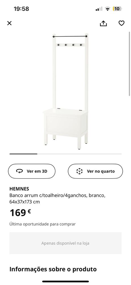 Hemnes banco com toalheiro e arrumação