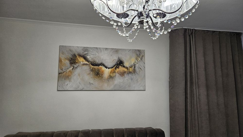 Картина 120х60, абстракция, закат, поталь, золото, холст, акрил