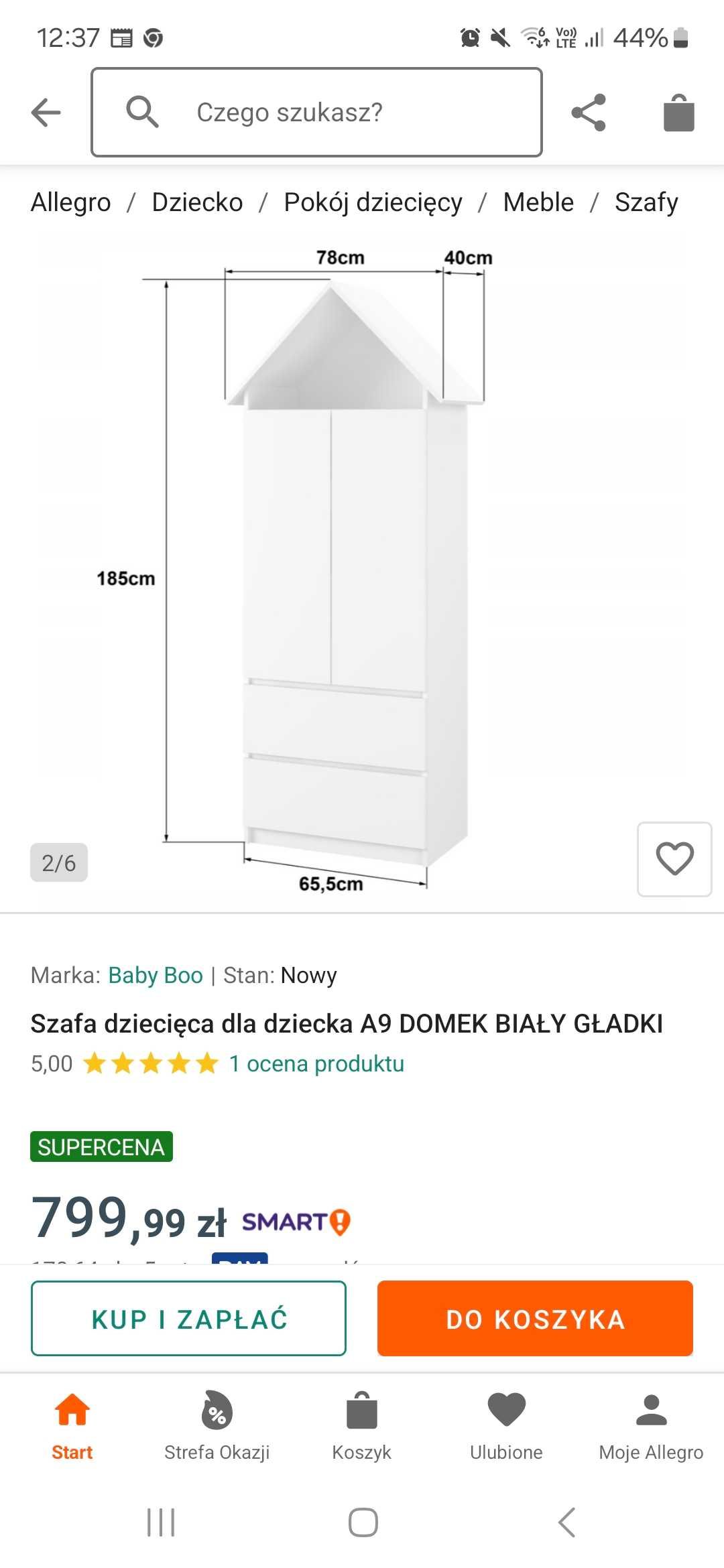 Szafa dziecięca, domek biały mat