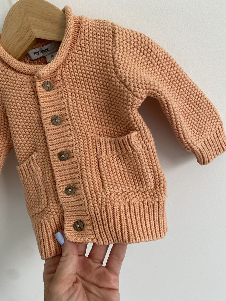 Sweter morelowy 56 na guziki jak newbie bawełna