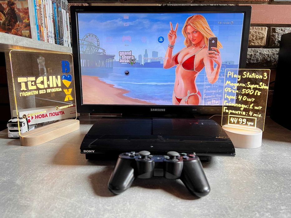 PlayStation 3 PS3 4 Super Slim 500gb с играми 1 джойстик плойка ПС
