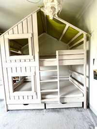 Łóżko piętrowe domek materace i szuflady