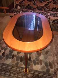Stolik kawowy drewniany + szkło Ława