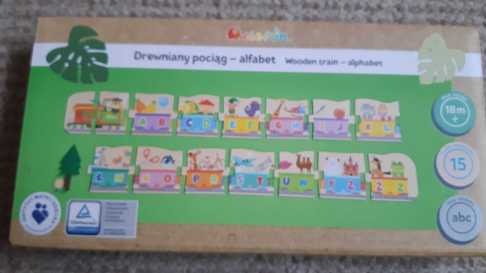 Nowy drewniany pociąg alfabet Elefun puzzle