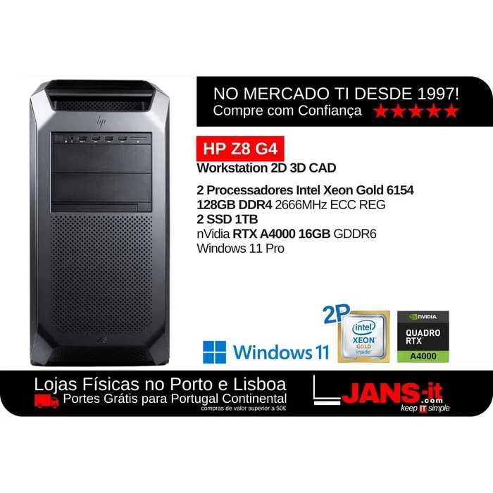 Workstation HP Z8 G4 RTX 4080 - 2x Xeon Gold 6154/256GB RAM/2xSSD 1 TB