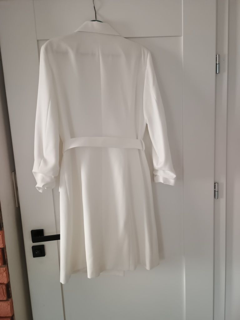 Sukienka biała/ecry elegancka dwurzędowa L