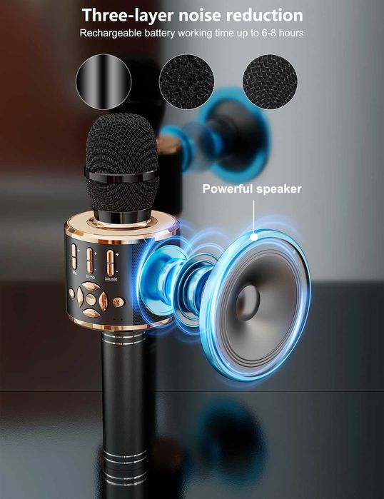 BONAOK bezprzewodowy mikrofon Karaoke, mikrofon Bluetooth