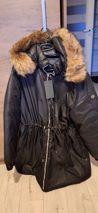 Kurtka zimowa parka plus size czarna zimowa nowa dwustronna 50/52