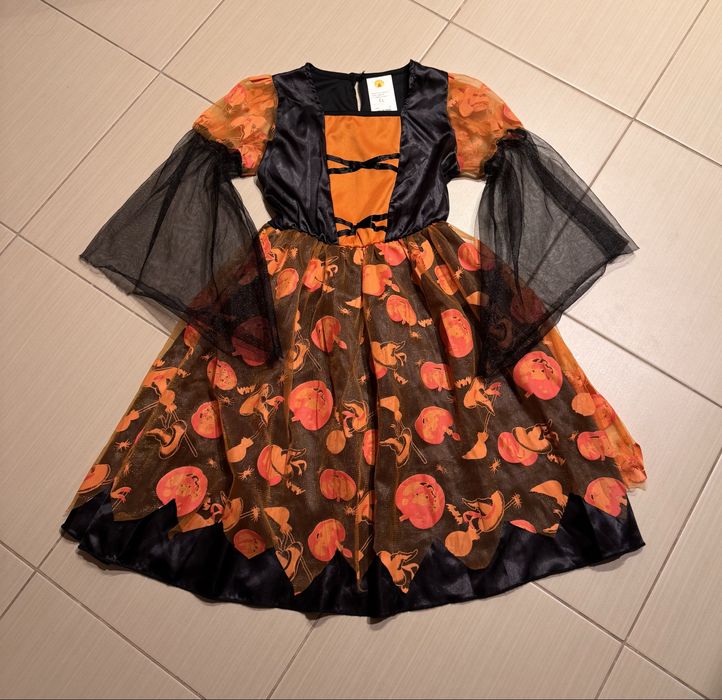 Strój kostium sukienka na bal karnawałowy halloween w dynie roz. 128