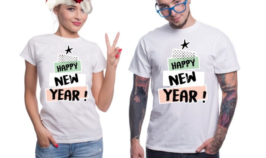 HAPPY NEW YEAR  zestaw damska i męska świąteczne koszulki  prezent