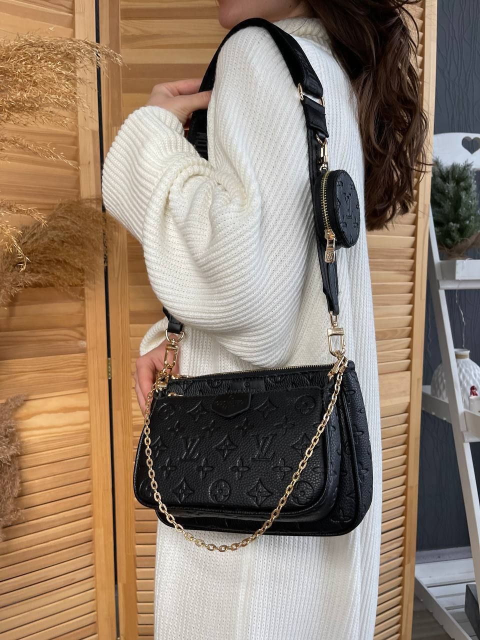 Женская черная сумочка Louis Vuitton, Multi Pochette сумка Луи Витон