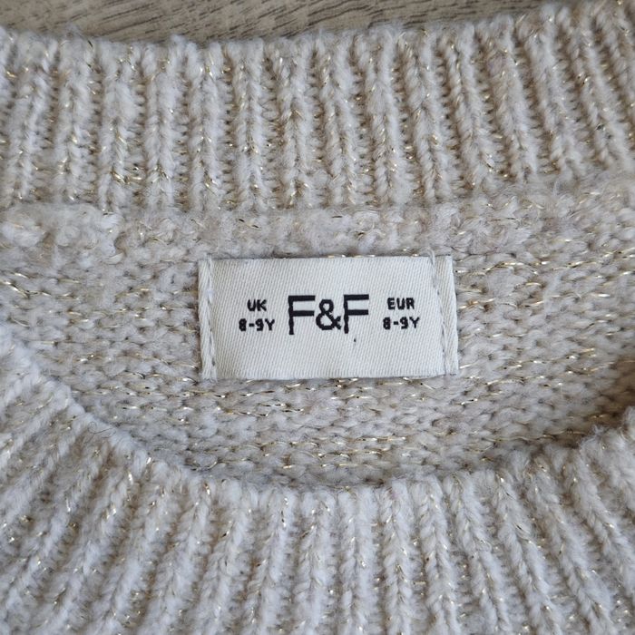 Sweter sweterek świąteczny jamnik F&F bufiasty rękaw r. 134