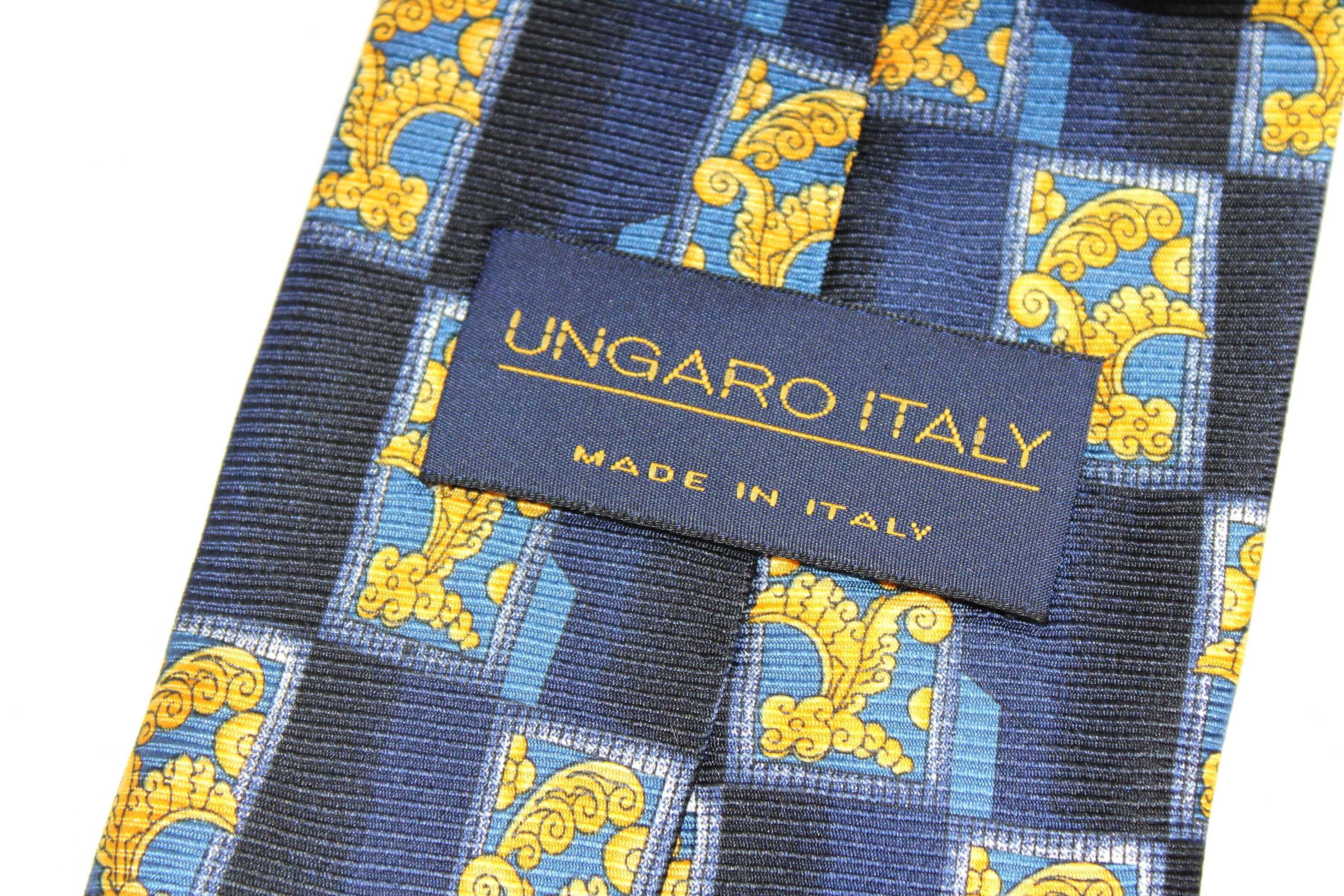 kk2 UNGARO ITALY Wzorzysty Jedwabny Krawat Jedwab