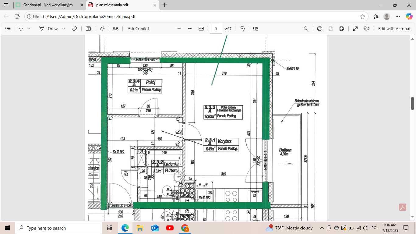 Nowe 34m2 w stanie deweloperskim 2 pokoje