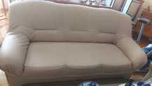 Komplet; kremowy, ekoskóra, 2 fotele i sofa 3 osobowa