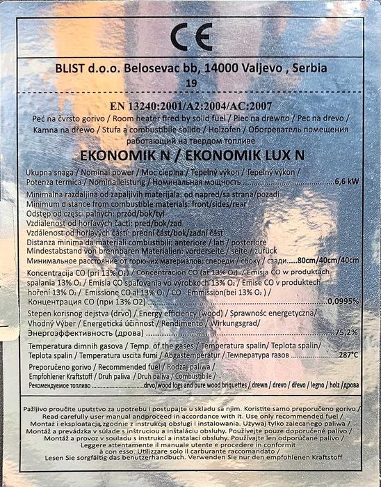 Piec żeliwny koza kominek BLIST EKONOMIK LUX 7kW - NOWE