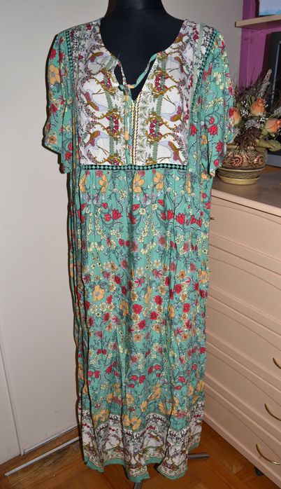 letnia włoska sukienka w stylu boho 100% wiskoza rozmiar 52/54