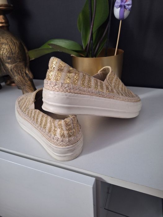 Espadryle 40 złote wiosenne buty gruba podeszwa platforma
