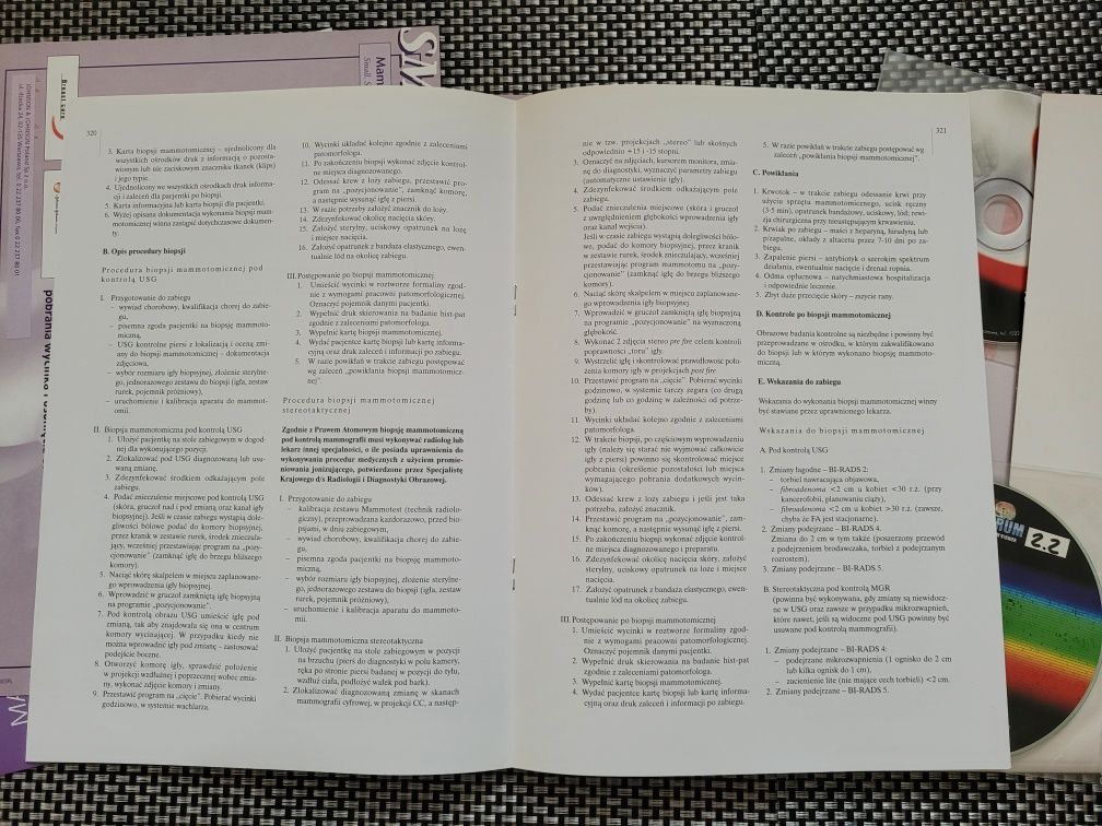 Prospekt z płytami CD  Nowotwory, zalecenia biopsji mammotomicznej