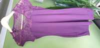 Sukienka mini bluzka tunika koronka fioletowa