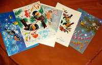 Чистые открытки 5 шт лот " С Новым Годом " Птички  1979-1986 гг.