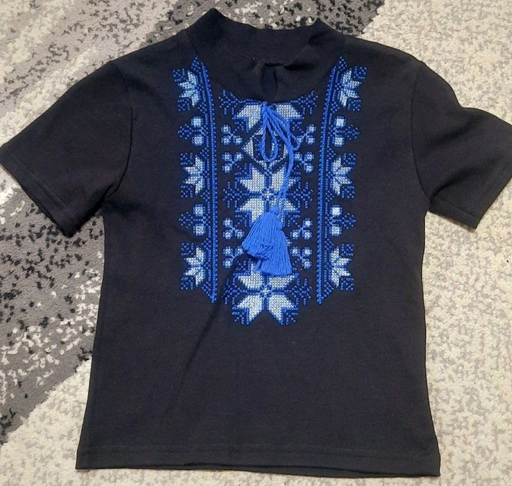 Вышиванка вишиванка трикотаж черная с коротким и длинным рукавом 5-6-7