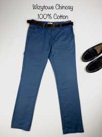 Niebieskie wizytowe spodnie materiałowe Chino Denim 100% bawelna