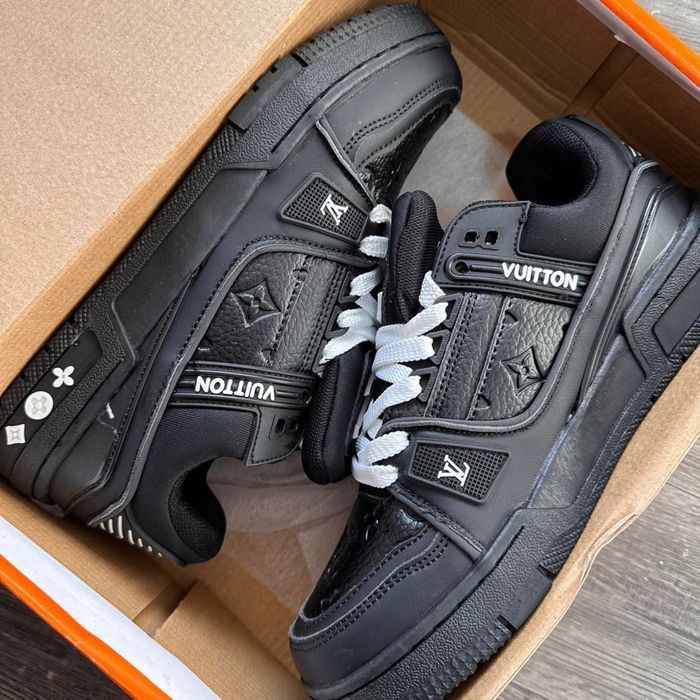 Кроссовки Louis Vuitton Trainer мужские брендовые черные кожаные
