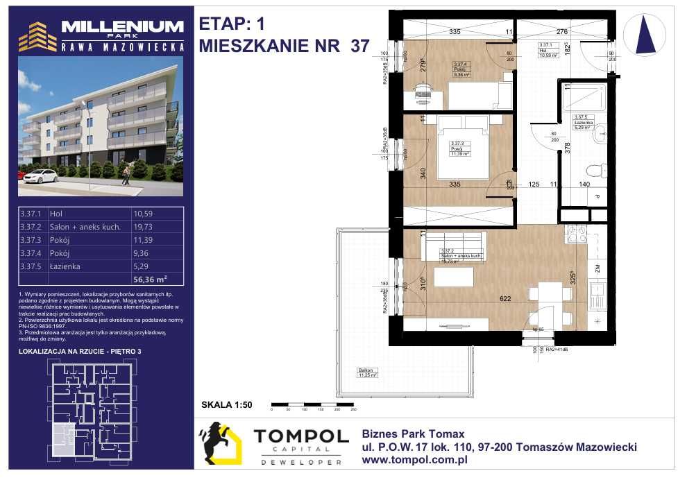 Millenium Park RAWA MAZOWIECKA | 56,36 m2 | Balkon 11,25 m2