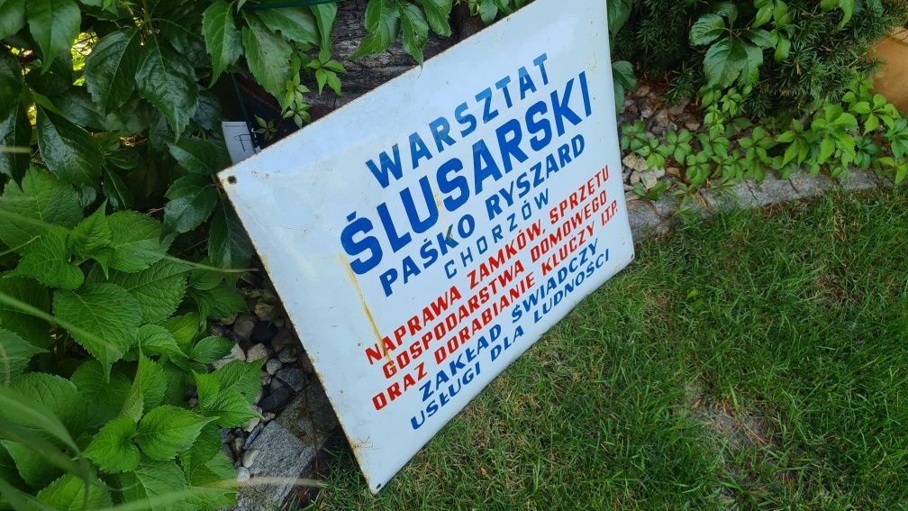 Stary szyld emaliowany wypukły, tablica PRL retro vintage