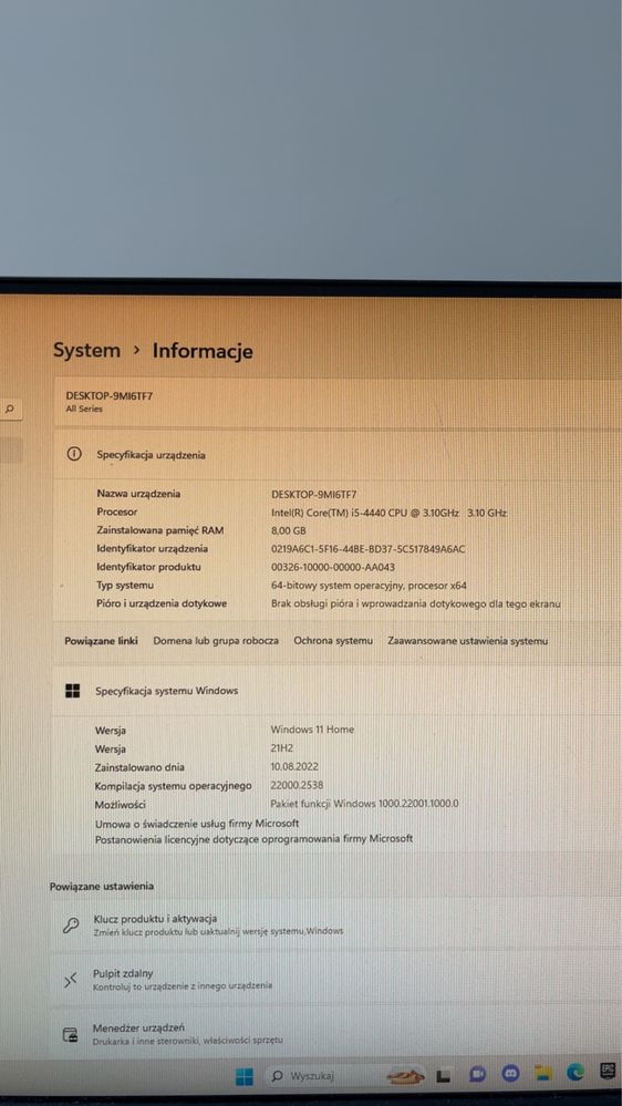 Komputer i5-4440/8GB RAM/SSD+HDD/RX 470/ Windows 11