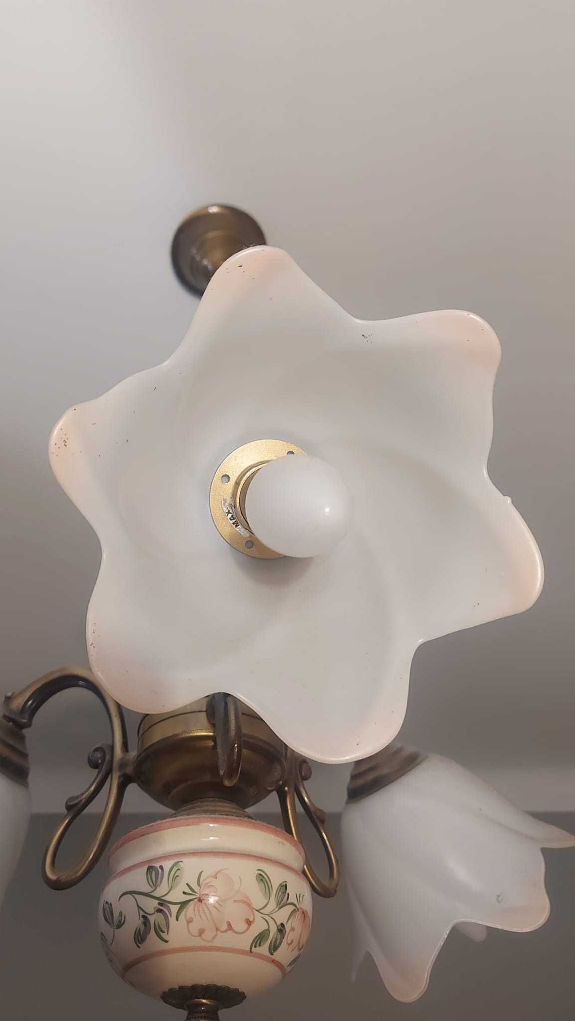 Candeeiro Teto Vintage (Cerâmica, metal) com 3 lâmpadas led E14