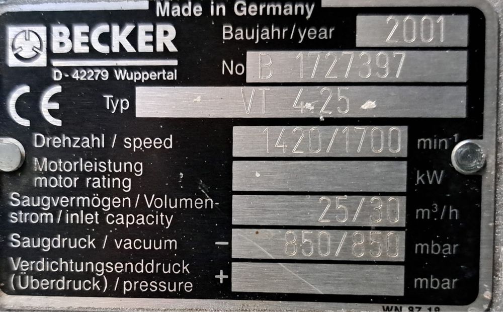 Pompa próżniowa Becker VT 4.25 CNC gwarancja ,- 850 mbar
