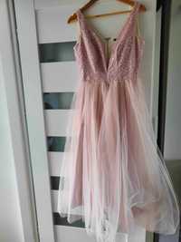 długa różowa suknia tiulowa balowa Modello rozmiar M/ L