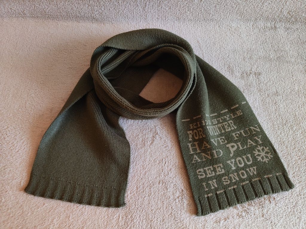 Szalik Hot Oil dziecięcy/młodzieżowy kolor zielony khaki/oliwkowy
