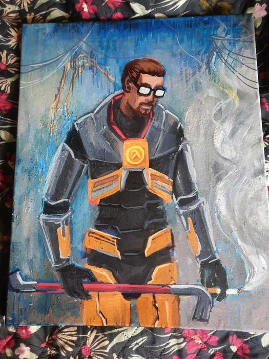 Obraz pt. "Gordon Freeman palący szluga", akryl na płótnie 50x40 cm