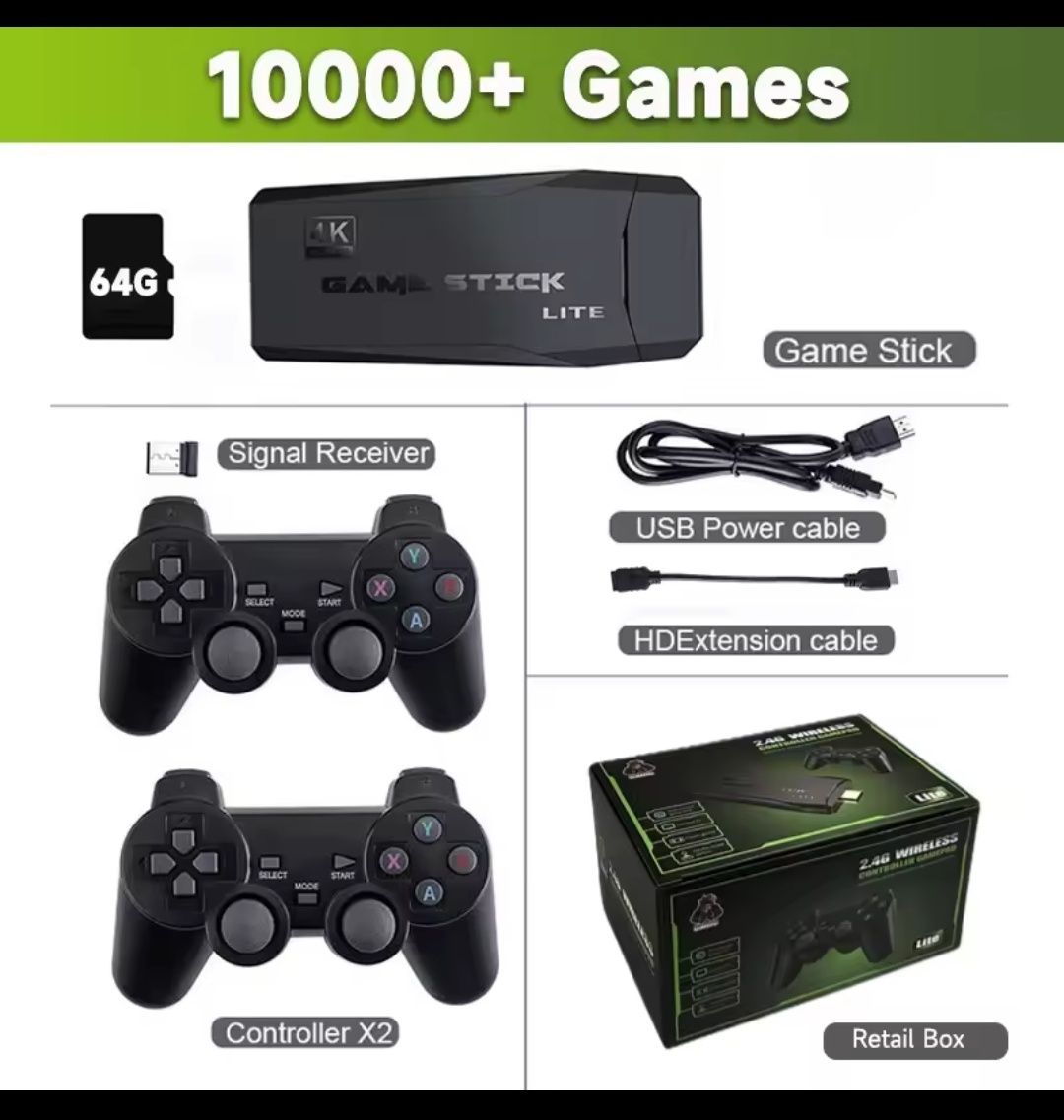Nowa Konsola Game Stick Lite 4K + 2 Bezprzewodowe Kontrolery