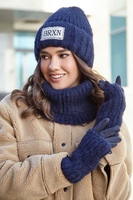 Фірмовий комплект шапки на флісі з бафом «BRXN» (4758-37)