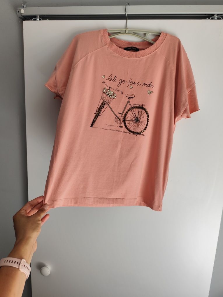 Morelowy t-shirt bluzka na krótki rękaw z nadrukiem  aplikacją roz M/L