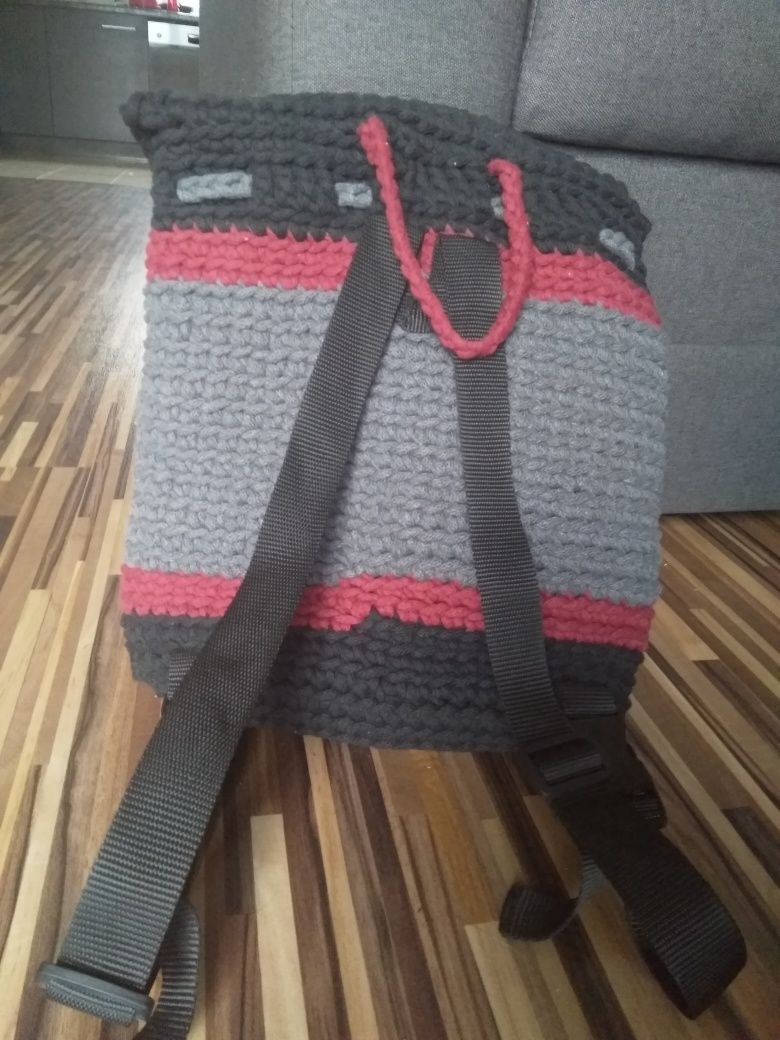 Plecak pleciony, sznurkowy handmade