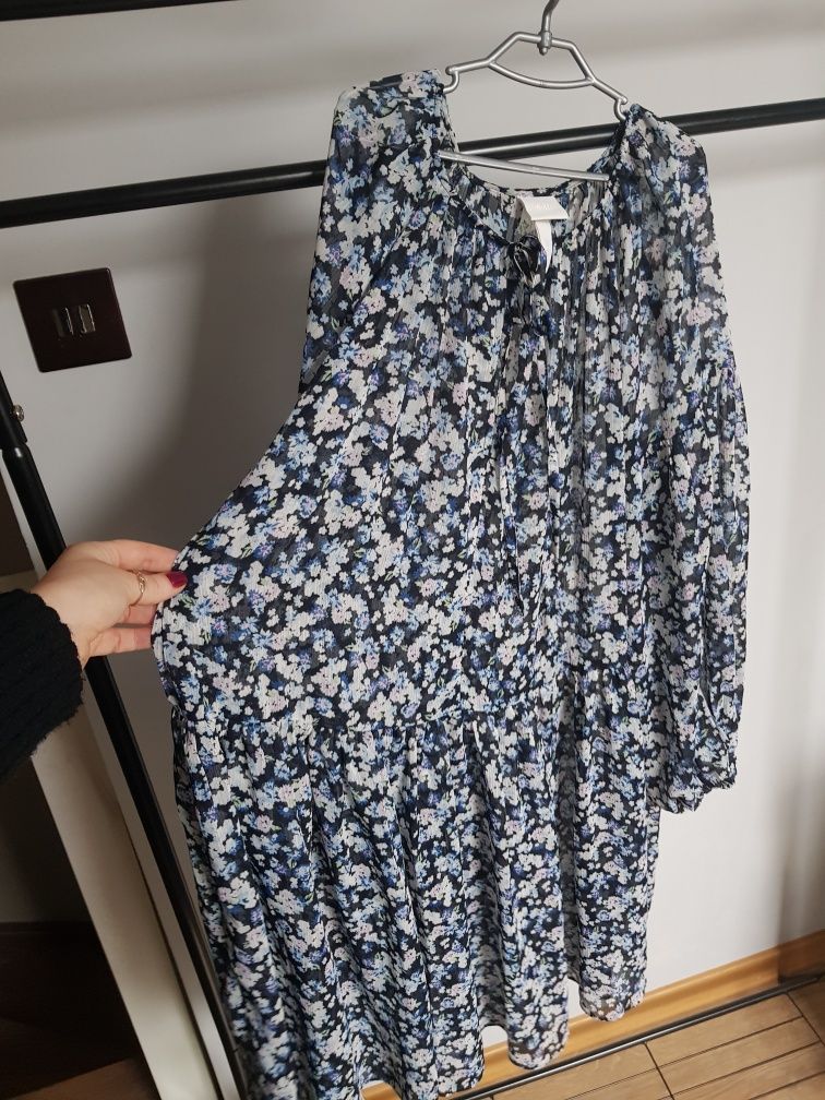 Sukienka damska H&M, oversize, wzorzysta z halką