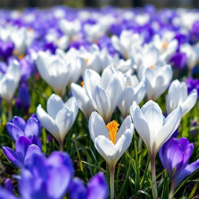 Wiosenny KROKUS cebulki 50 szt MIX NIEBIESKI BIAŁY krokusy krokusów