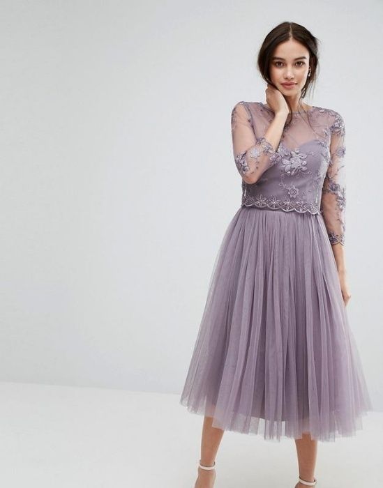 Little mistress стильное лиловое платье ажурный верх