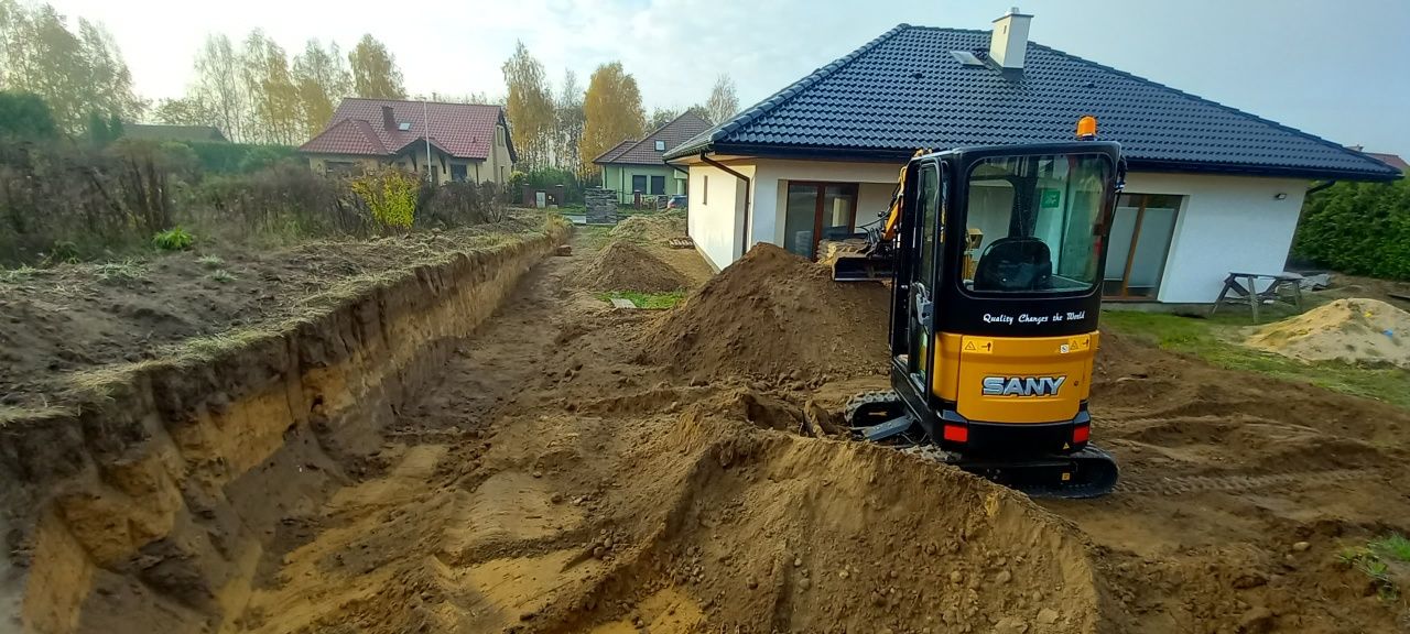 Usługi minikoparką /Wiertnica/glebogryzarka/transport/laweta/Koszenie