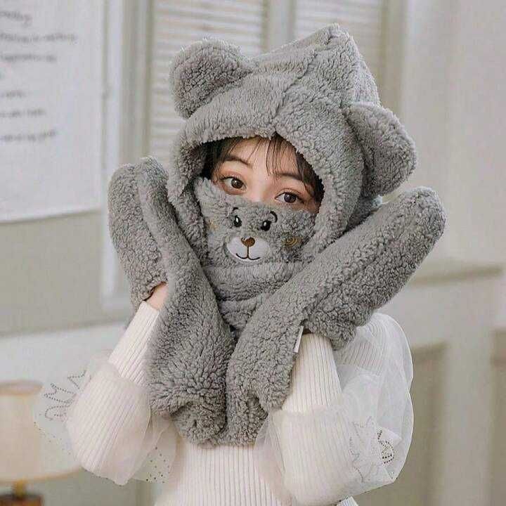 Шапка шарф з вушками, шарф з рукавичками (кишенями), 3 в 1