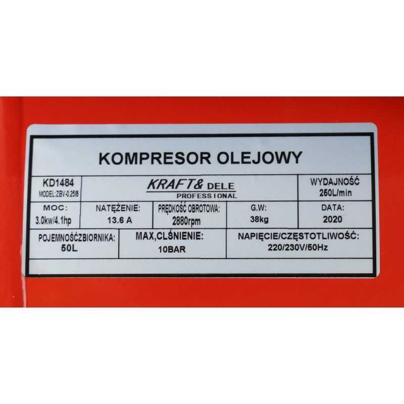Kompresor olejowy sprężarka 50L 2 tłoki 4KM KD1484 NOWY