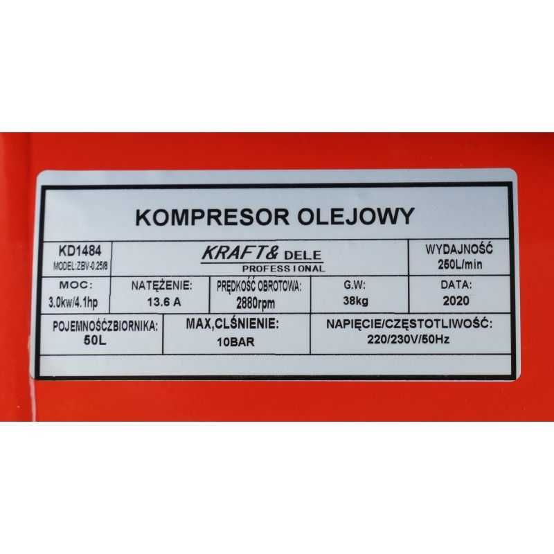 Kompresor olejowy sprężarka 50L dwa tłoki Kraft&Dele KD1484