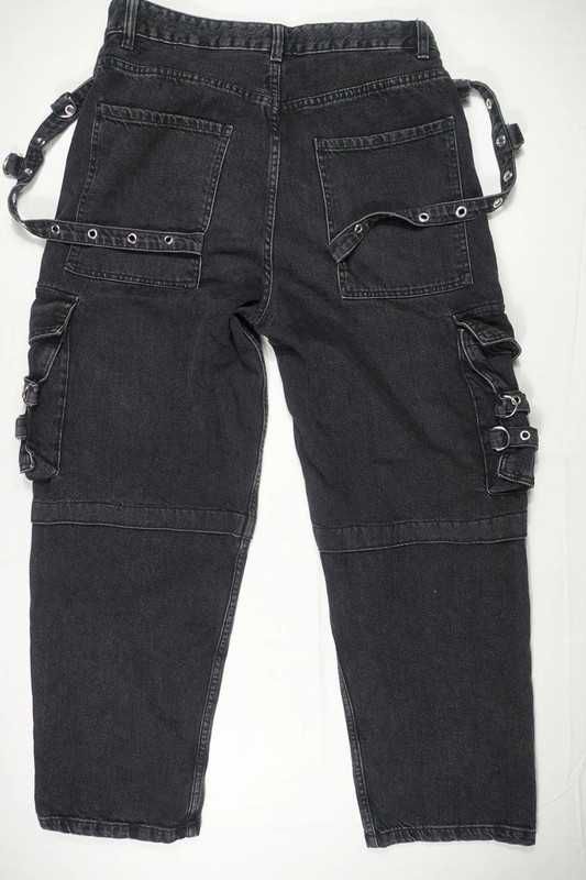 Bershka Spodnie Jeansy Czarne Opium Skater Multi Cargo Baggy Wide 40